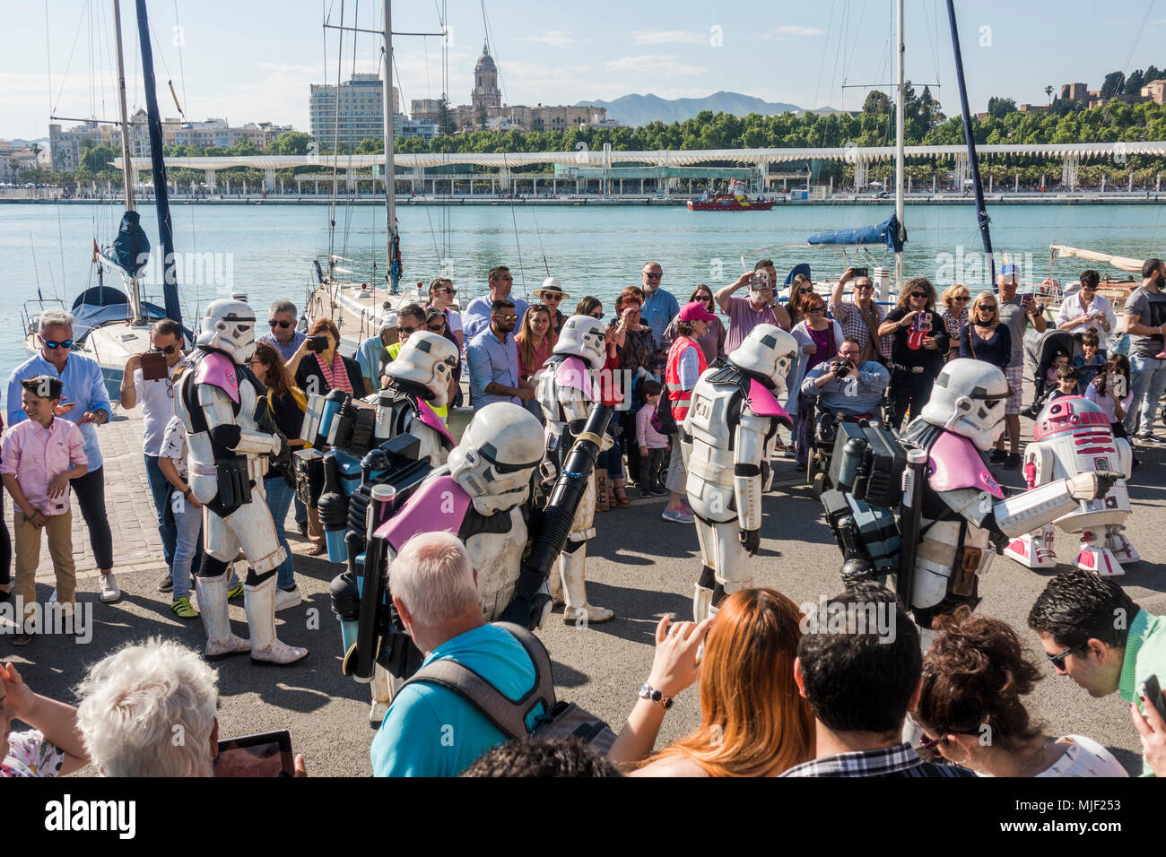 Malaga, Andalusia, Spain, 5th May 2018.  Parade of  501st Legion of Star Star Wars parade of Malaga. The legion is an international fan-based organisation wearing of screen-accurate replicas to raise funds for the charity FUNDACIÓN DE CANCER INFANTIL ANDRÉS OLIVARES  benefitting children fighting cancer.  © Perry van Munster/ Alamy Live News Stock Photo