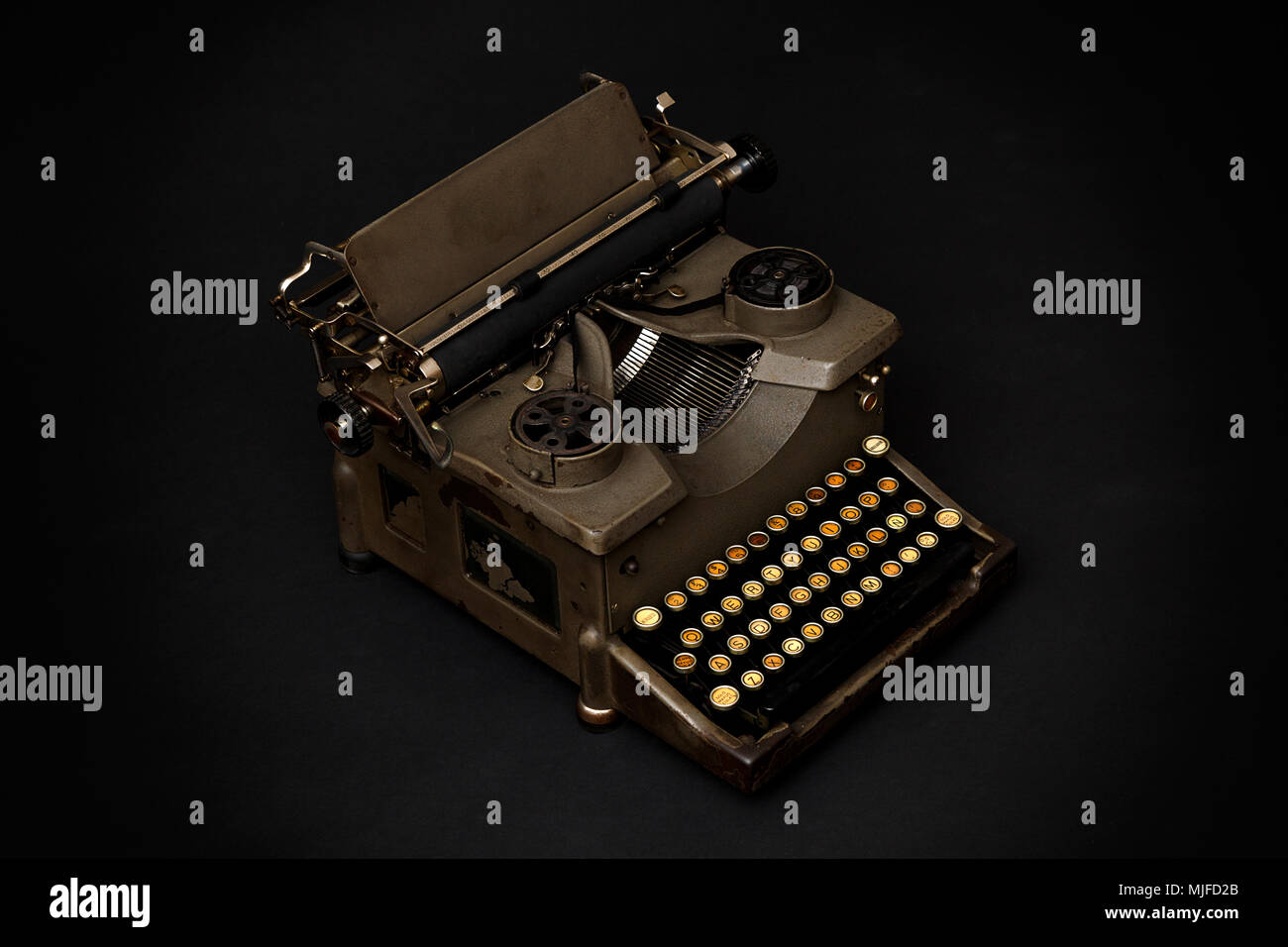 Old typewriter keyboard of beginning twenty century. Stock Photo