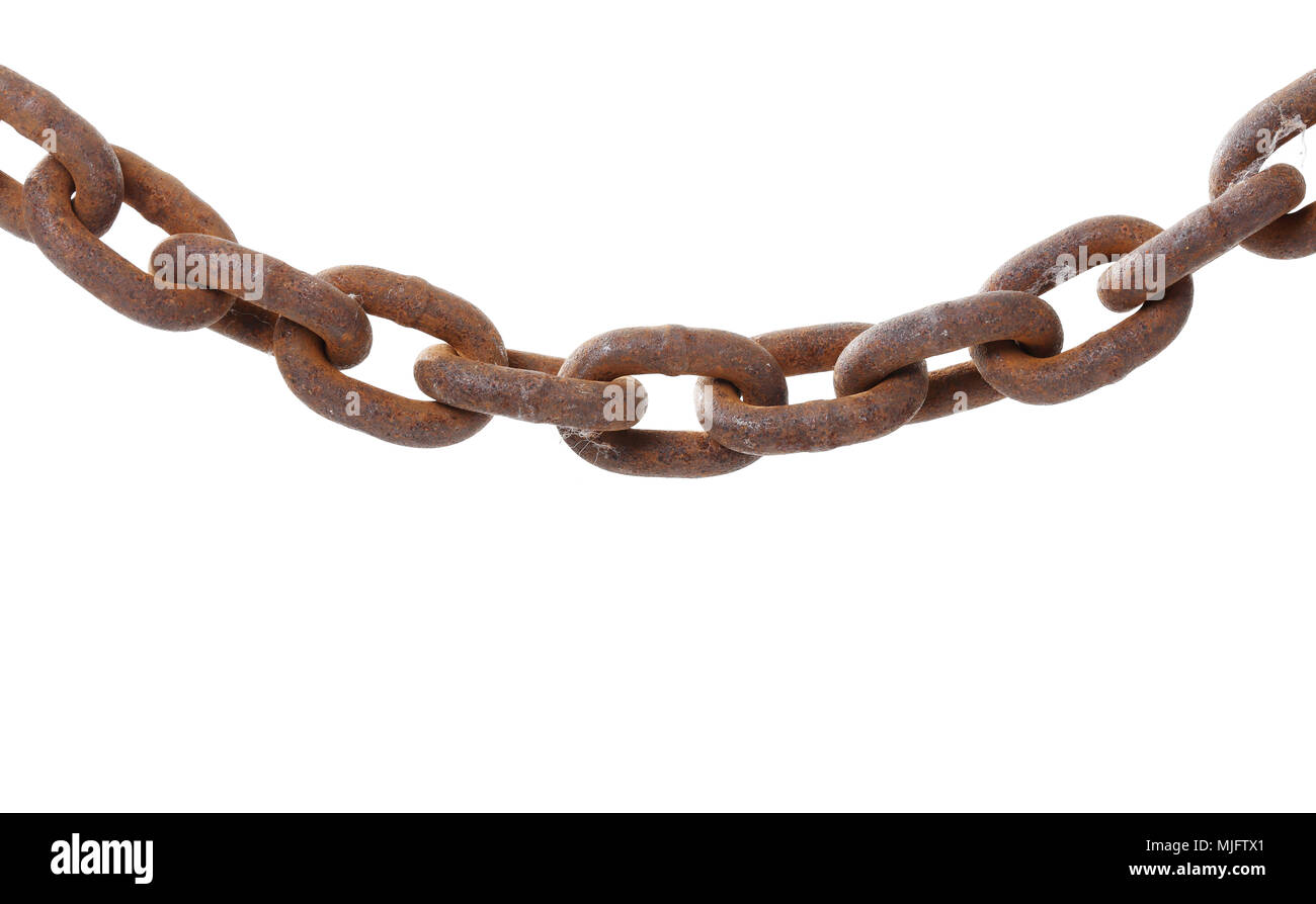 Brown rusty slack chain isolated on white background. Stock Photo