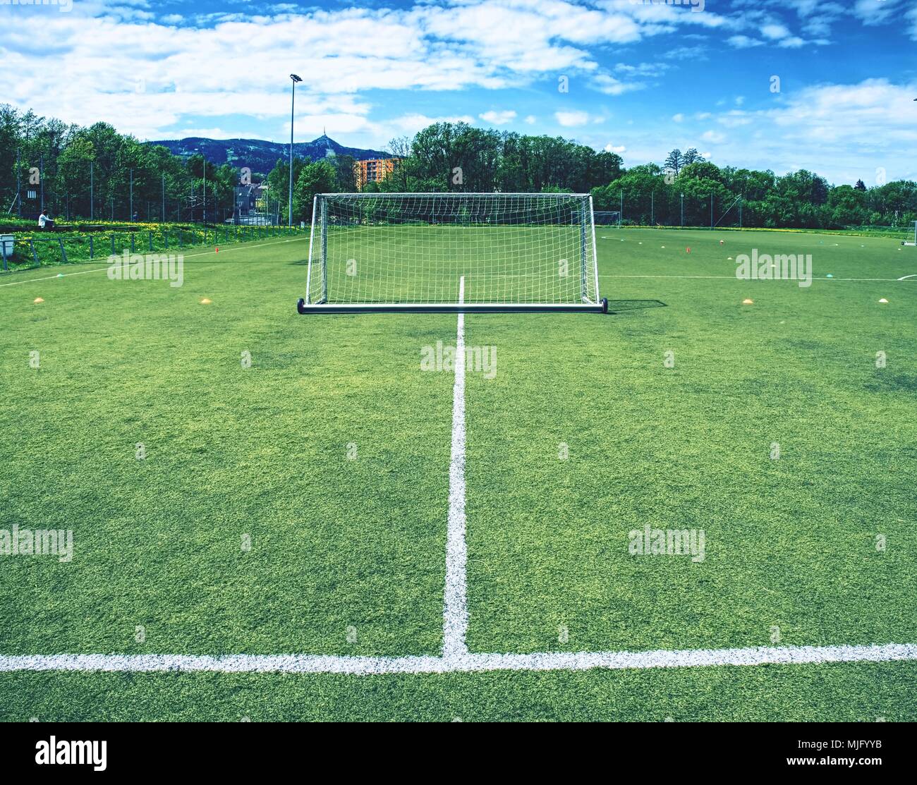 On Football Soccer Field Behind Goal Of Soccer Field Soccer Football Net Background Over Green Grass Or Soccer Field And Blurry Stadium And Soccer P Stock Photo Alamy