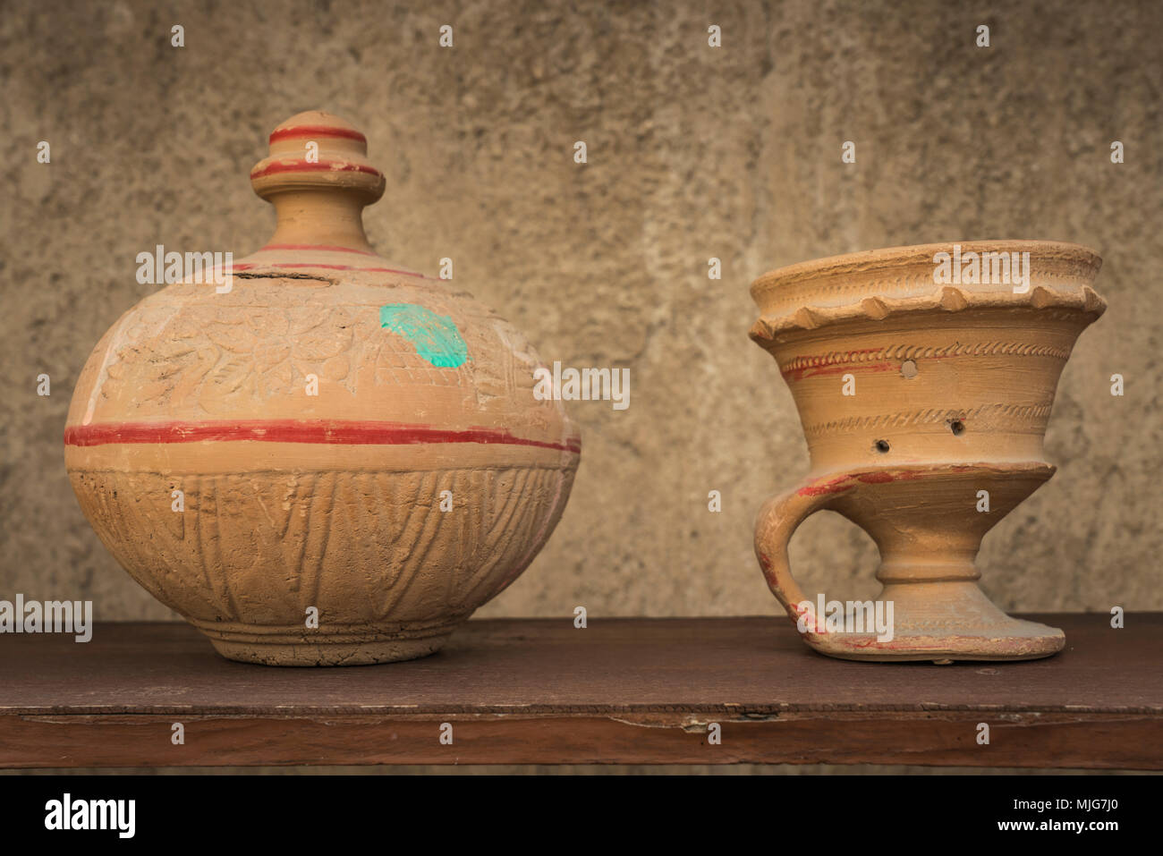 Clay vessels in the spice market of the old town souk of Dubai, UAE
