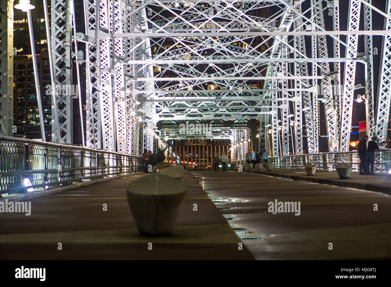 Pedestrian bridge in Nashville, Tennessee on a cold, rainy night Stock Photo