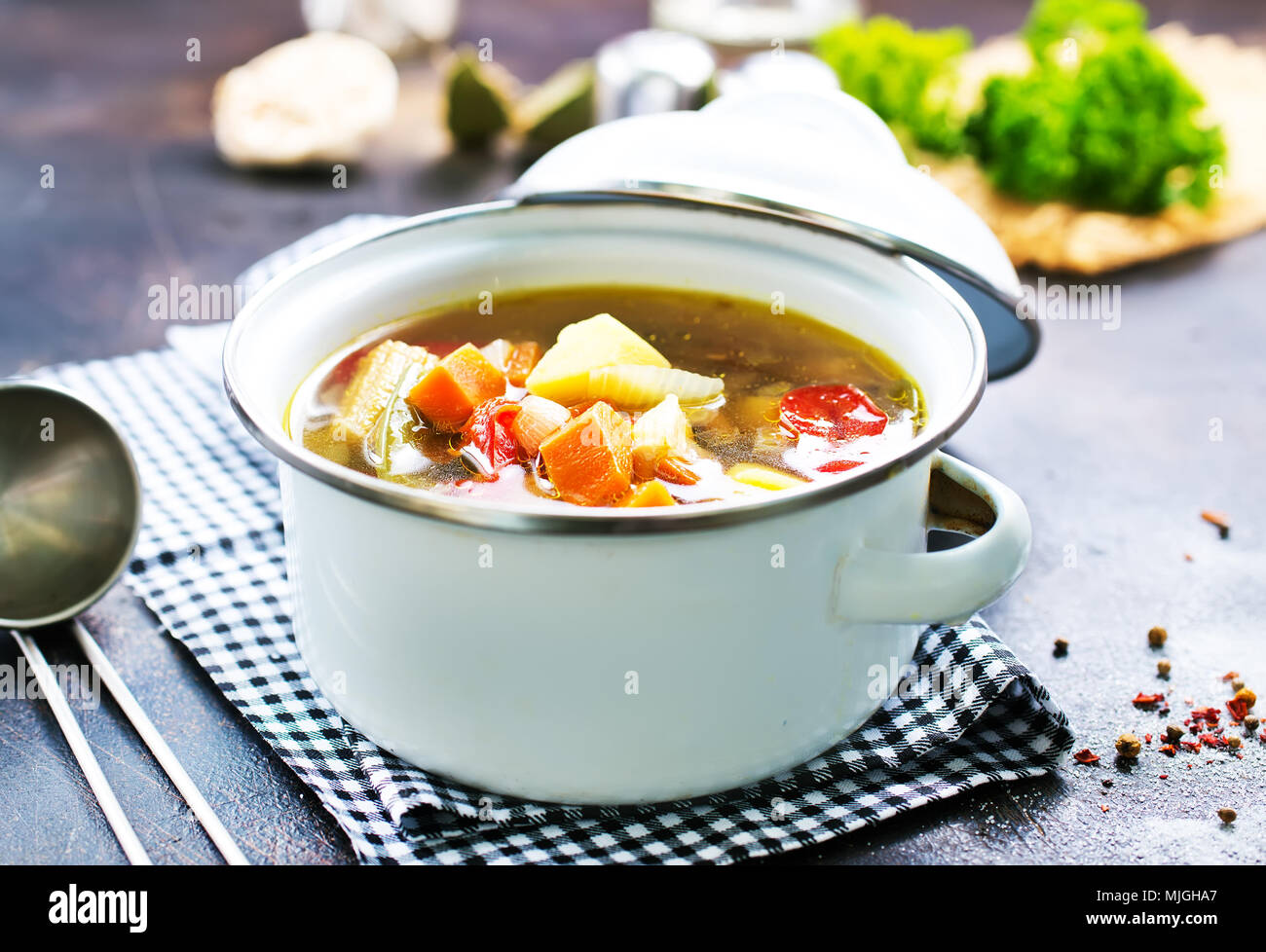 Homemade chicken vegetable soup, stock photo Stock Photo - Alamy