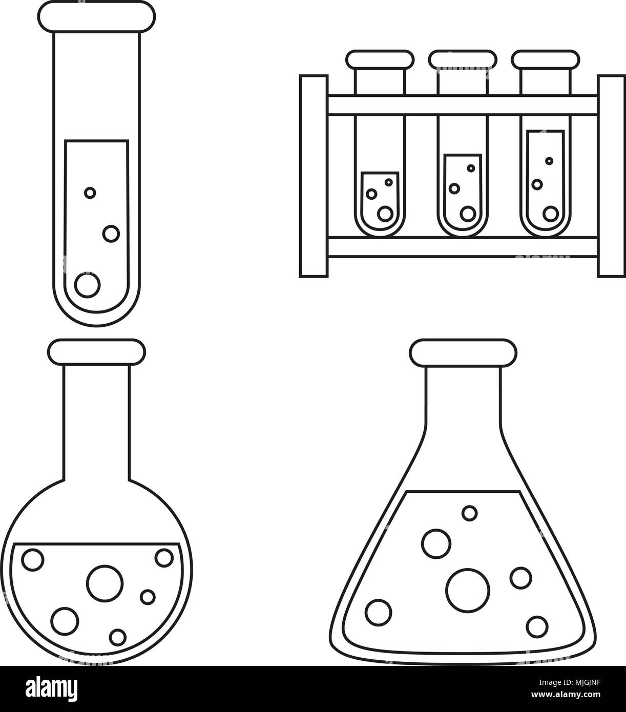 Line art black and white test tube set. Medical laboratory vector