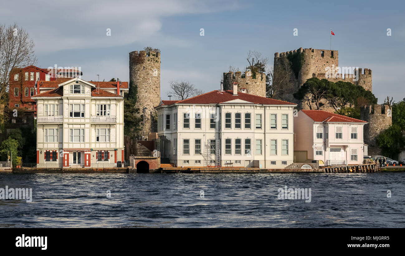 Buildings in Bosphorus Strait Side of Istanbul City, Turkey Stock Photo