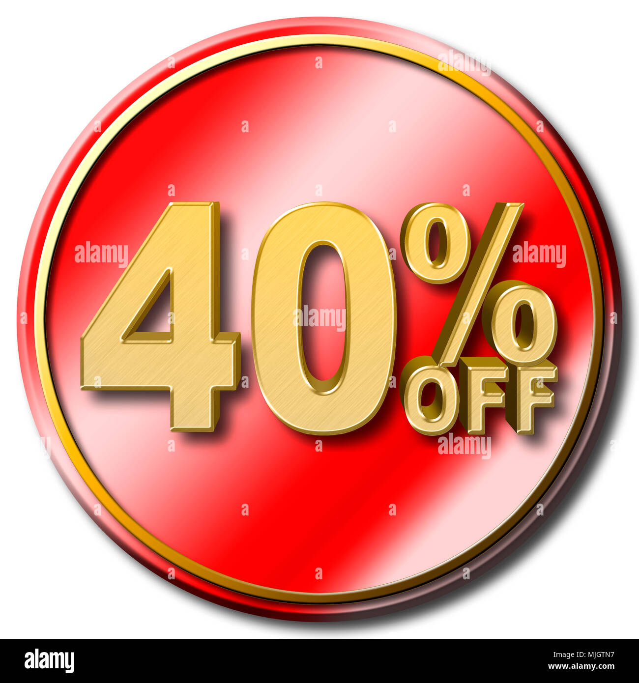 Stock Illustration - Large Golden Text: 40 Percent Off, Sale, Golden Numbers, 3D Illustration, White Background. Stock Photo