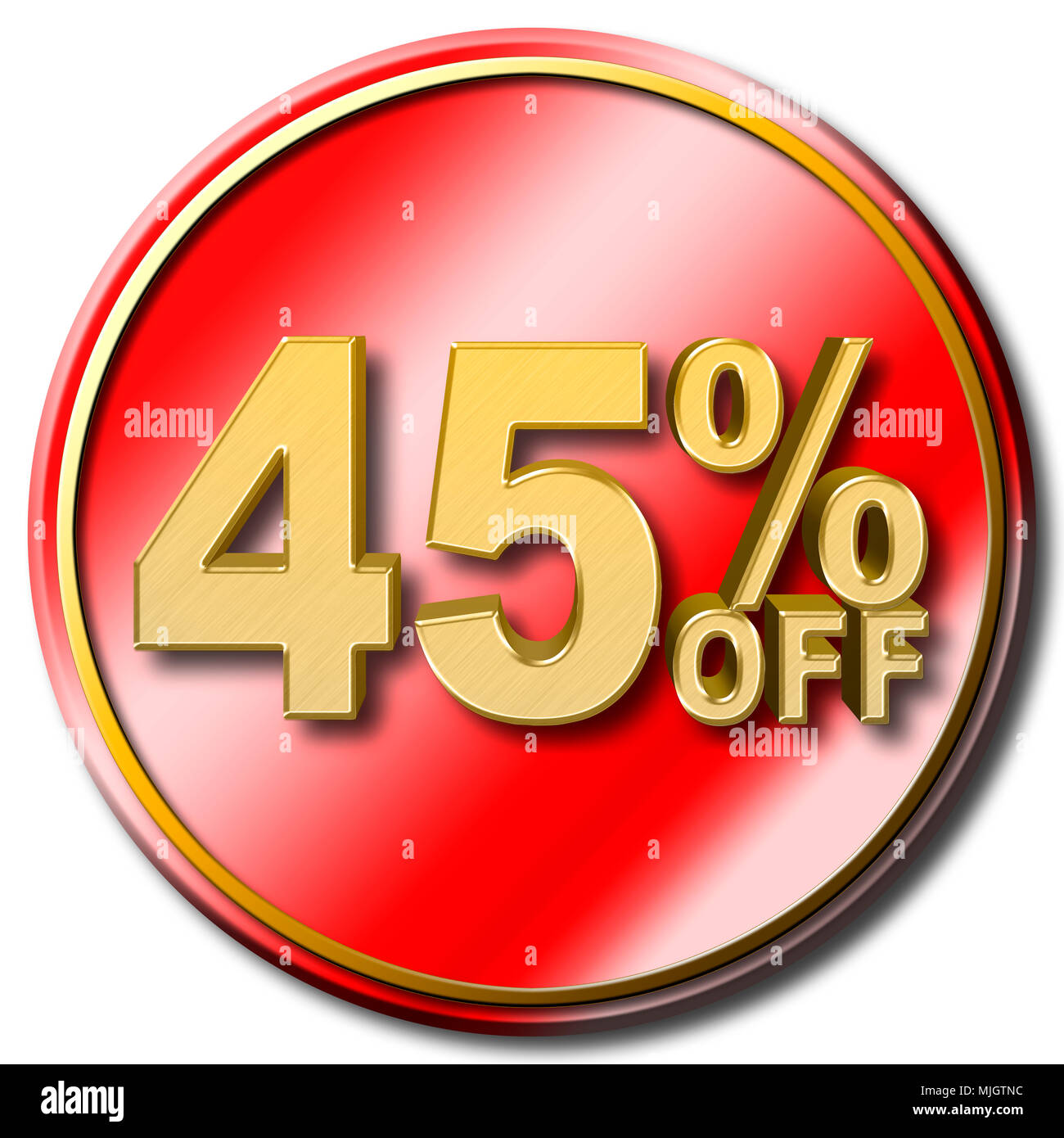 Stock Illustration - Large Golden Text: 45 Percent Off, Sale, Golden Numbers, 3D Illustration, White Background. Stock Photo