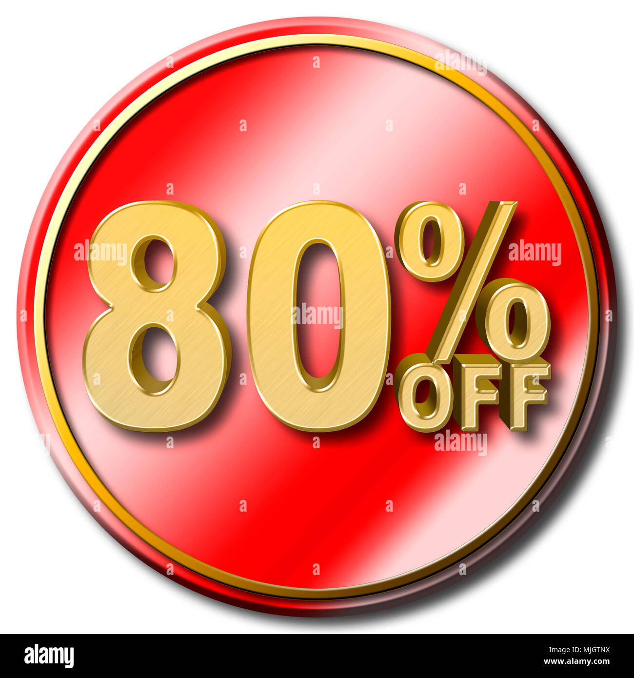 Stock Illustration - Large Golden Text: 80 Percent Off, Sale, Golden Numbers, 3D Illustration, White Background. Stock Photo