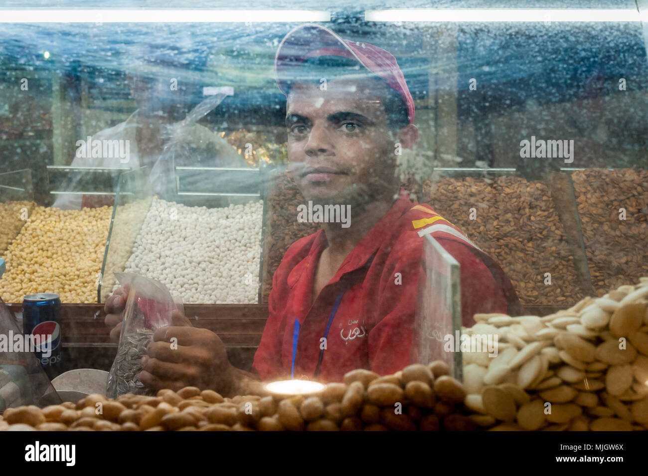 Nuts shopkeeper at Aqaba,alʻAqabah , a Jordanian coastal city situated