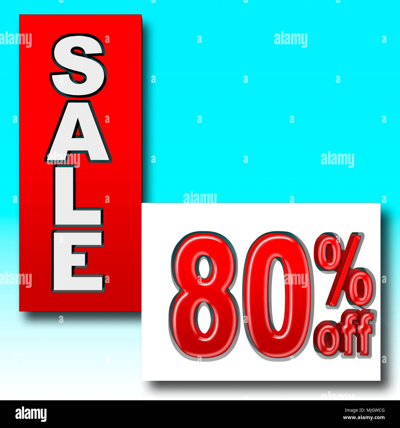 Stock Illustration - Red 80 Percent Off, Red Sale, Blue Gradient Background, 3D Illustration. Copy Space. Stock Photo
