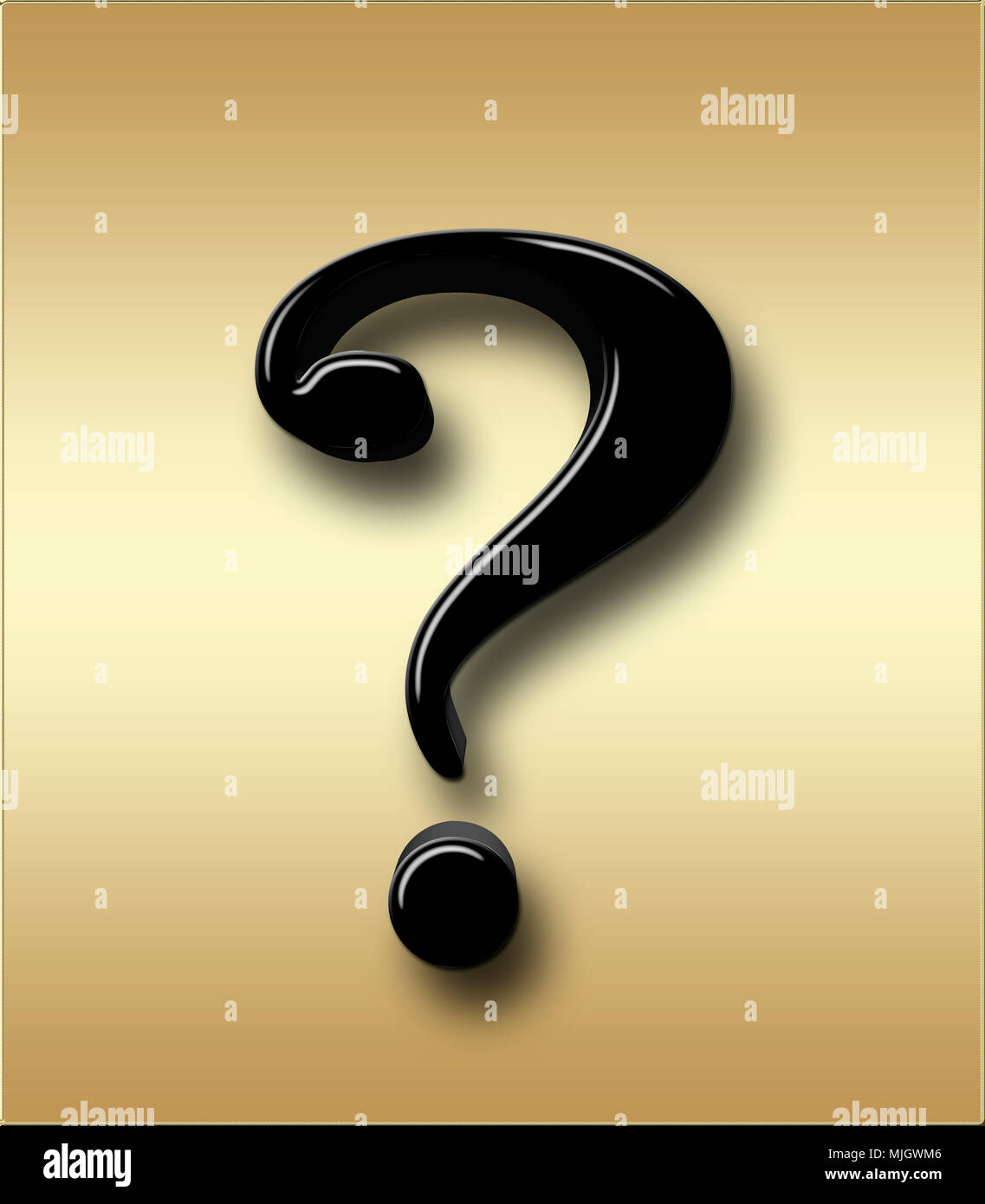 Stock Illustration - Large Three Dimensional Black Question Mark , 3D Illustration, Isolated against the Golden Background. Stock Photo
