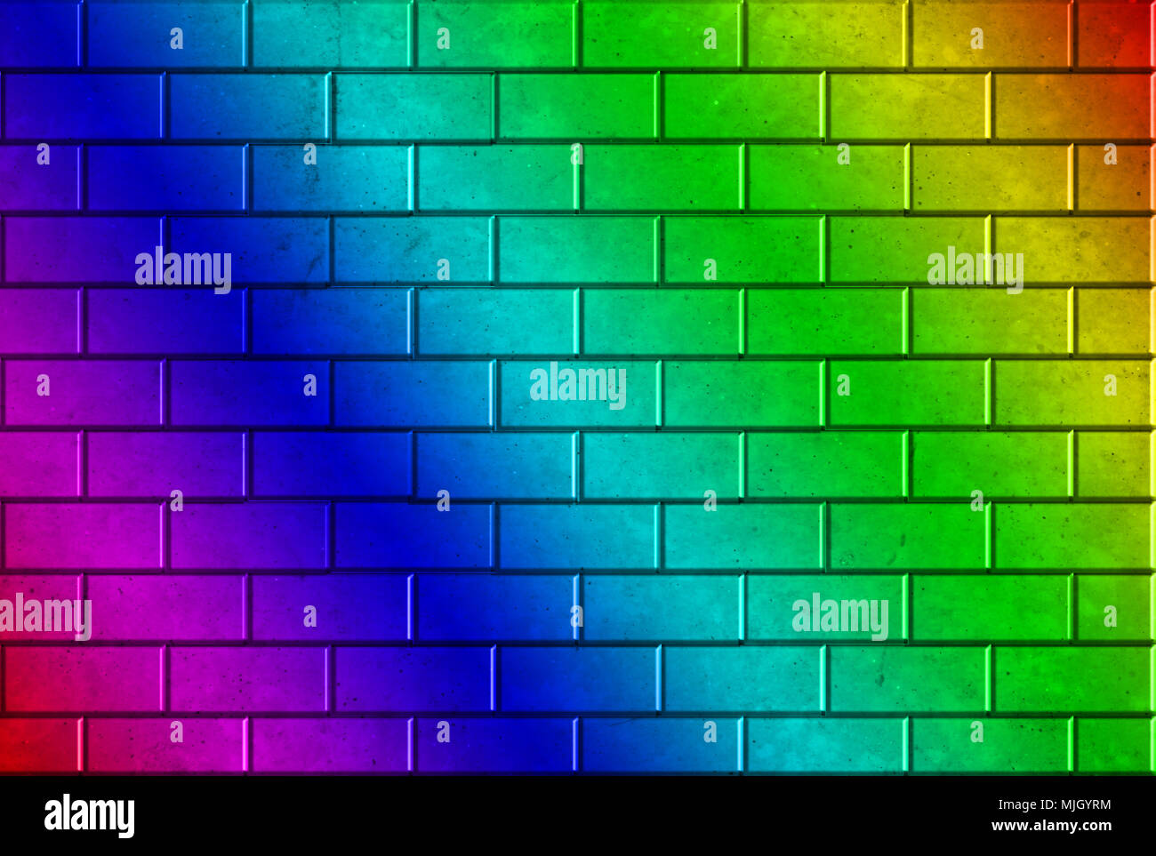 brick wall texture painted with rainbow colors Stock Photo