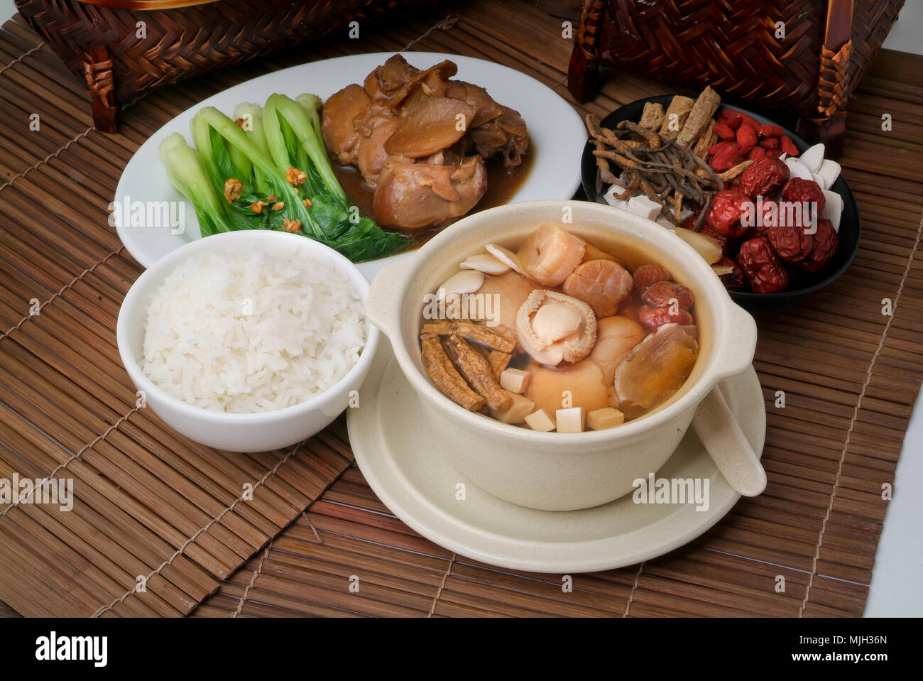 abalone and herb soup in pot, Chinese food style Stock Photo Alamy