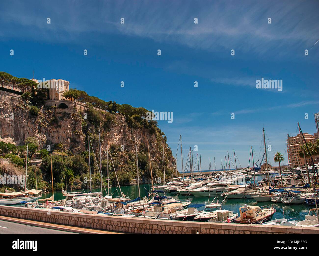 Luxury yachts moored at Port Fontvieille in Monaco Stock Photo