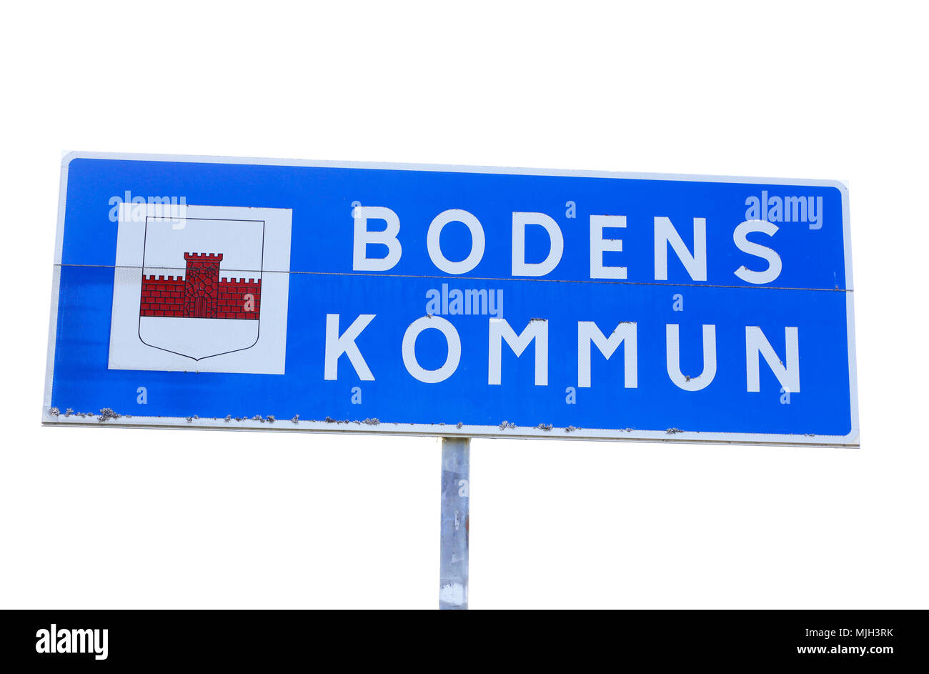 Boden, Sweden - July 23, 2016: The border sign for the Boden municipal located in the north of Sweden. Stock Photo