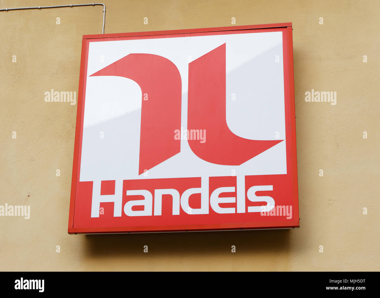Stockholm, Sweden - September 20, 2016: The sign and logo for the Swedish trade union Handels at the office located at Norra bantorget in Stockholm. Stock Photo