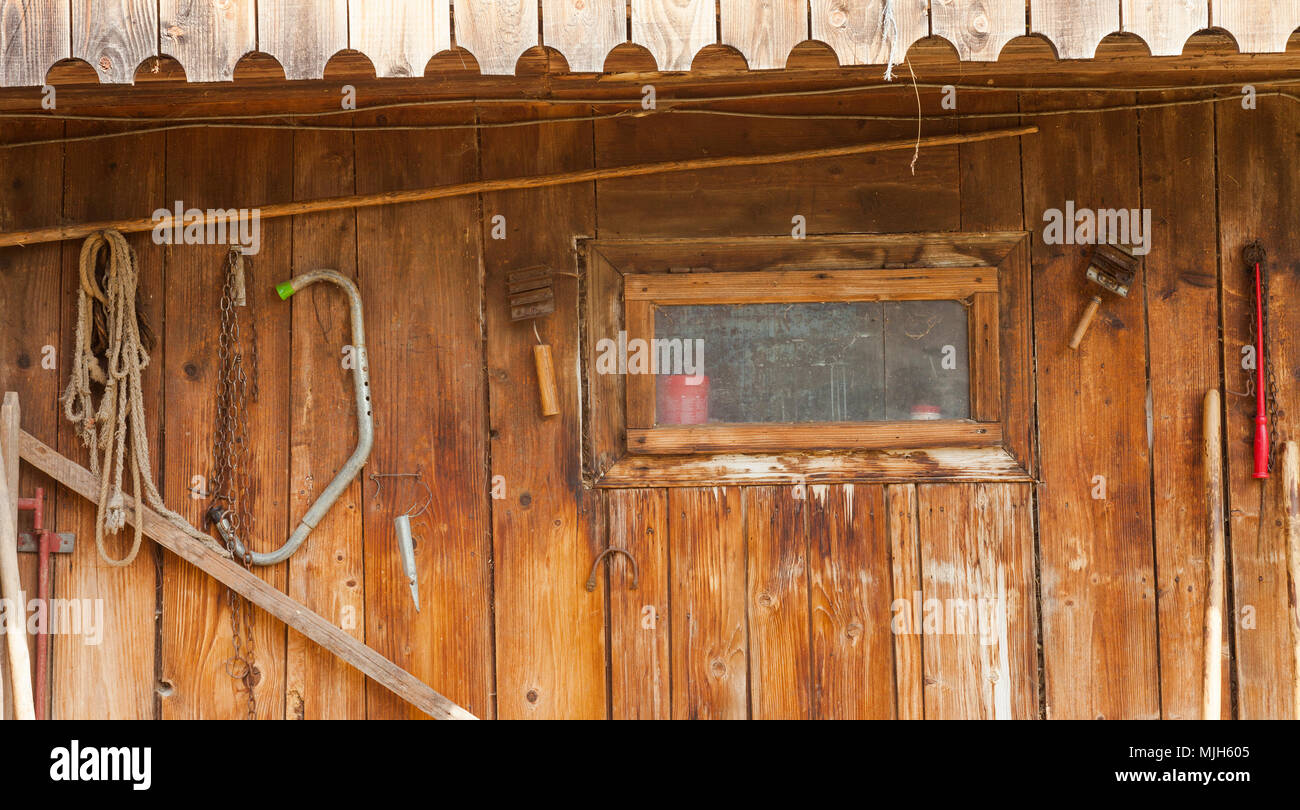 stable wall and tools at the countryside and farm Stock Photo - Alamy