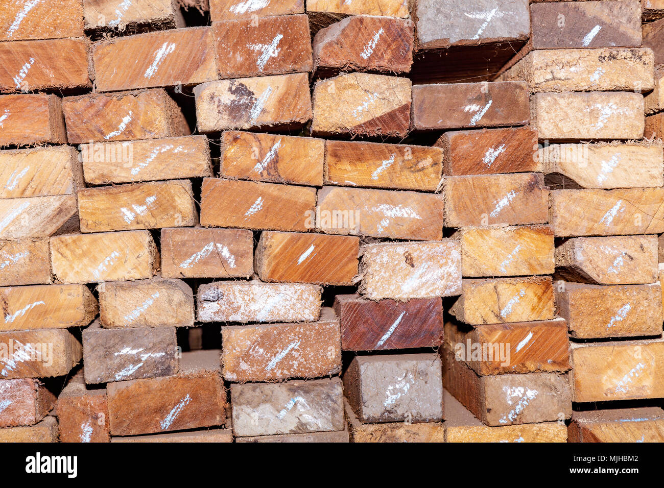 Stacked wood planks at a saw mill for texture background content Stock ...
