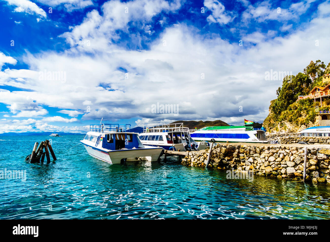 View on Ferry by Copacabana on the way to isla del sol - Bolivia Stock Photo