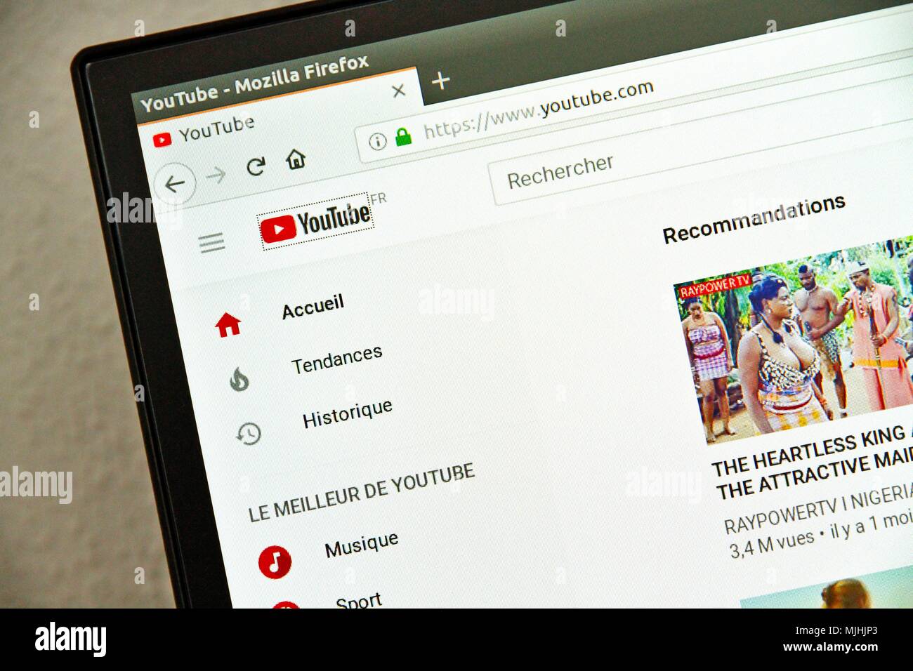 YouTube website, a video hosting site where users can send, evaluate, watch, comment and share videos. It was created in February 2005 by Steve Chen. Stock Photo