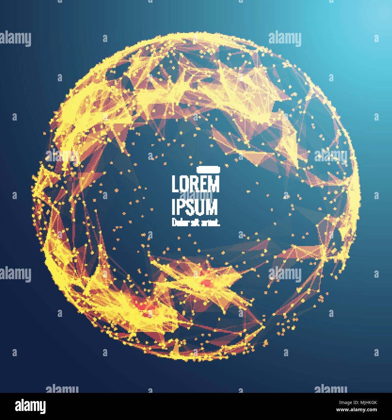 Abstract 3d Illuminated distorted Mesh Sphere . Neon Sign . Futuristic Technology HUD Element . Elegant  Destroyed  . Big data visualization . Stock Vector