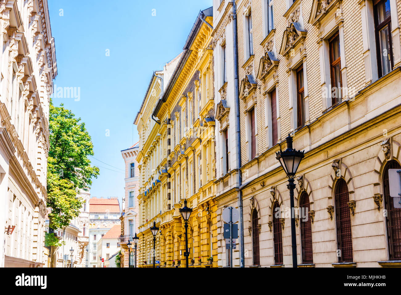 View on art nouveau buildings in the old town of Budapest - Hungary Stock Photo