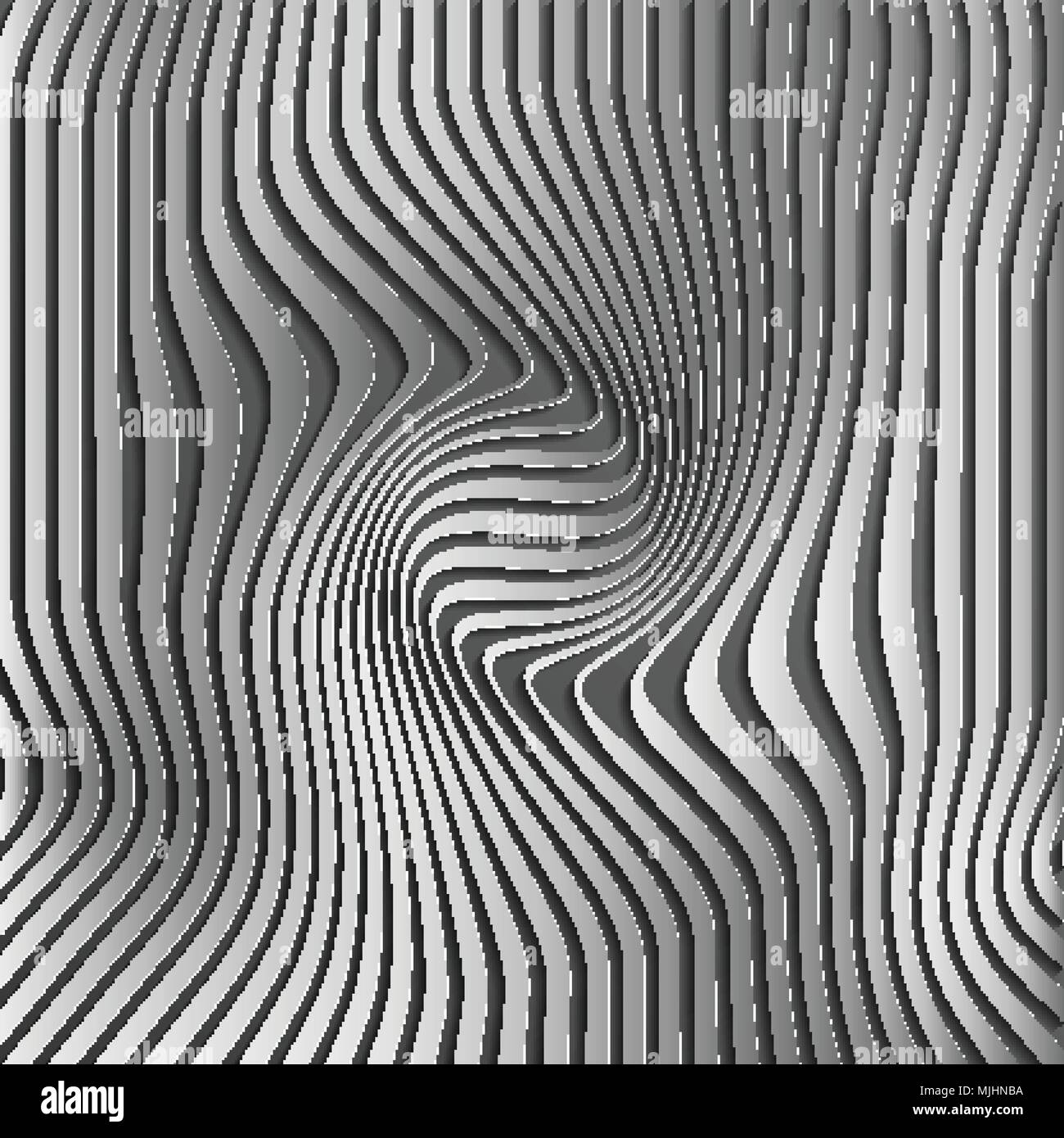 Chromium abstract silver stripe pattern background.Optical illusion, twisted lines, abstract curves background. The illusion of depth and perspective.Abstract 3d vector illustration. Eps 10. Stock Vector