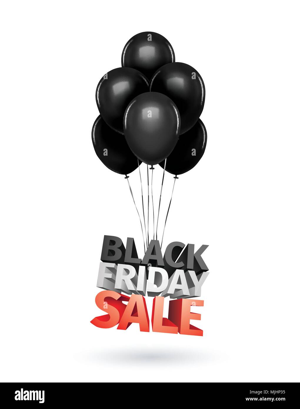 Group of balloons , sale message for shop. Balloons sale black friday decoration white letters. Save money discount business retail shopping store banner . 3d vector iilustration isolated on white Stock Vector