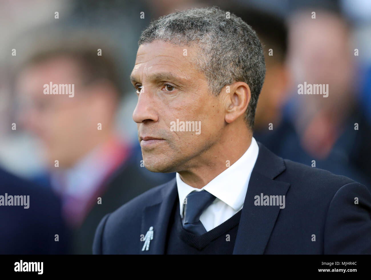 Brighton & Hove Albion manager Chris Hughton during the Premier League match at the AMEX Stadium, Brighton. PRESS ASSOCIATION Photo. Picture date: Friday May 4, 2018. See PA story SOCCER Brighton. Photo credit should read: Gareth Fuller/PA Wire. RESTRICTIONS: No use with unauthorised audio, video, data, fixture lists, club/league logos or 'live' services. Online in-match use limited to 75 images, no video emulation. No use in betting, games or single club/league/player publications. Stock Photo