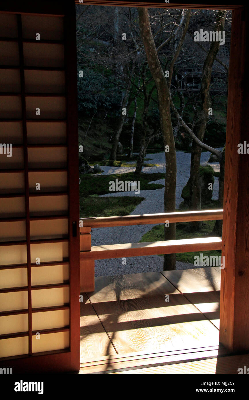 Japanese Zen garden in the afternoon Stock Photo