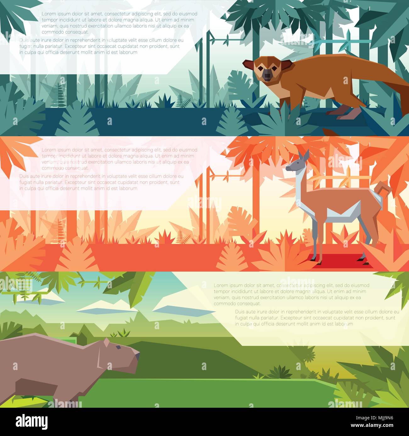 Set of banners with south america animals Stock Vector