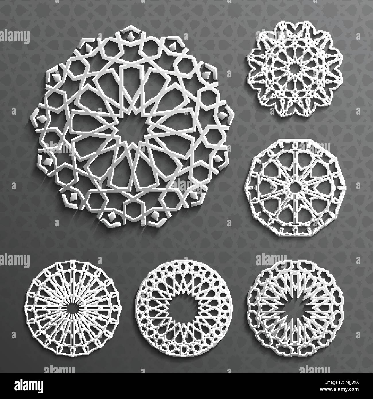Islamic Ornament Vector Persian Motiff 3d Ramadan Round Pattern Elements Geometric Logo Template Set Circular Ornamental Arabic Symbols Stock Vector Image Art Alamy