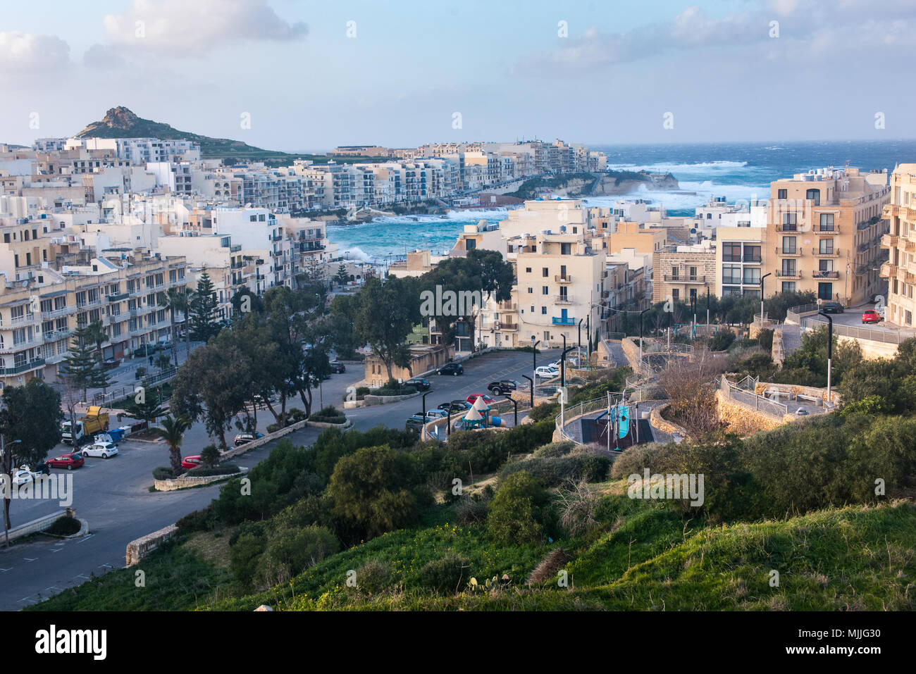 Marsalforn, Malta - January 2, 2018: The village of Marsalforn is on the north coast of Gozo, which is an island of the Maltese archipelago and the second-largest island of Malta. Stock Photo