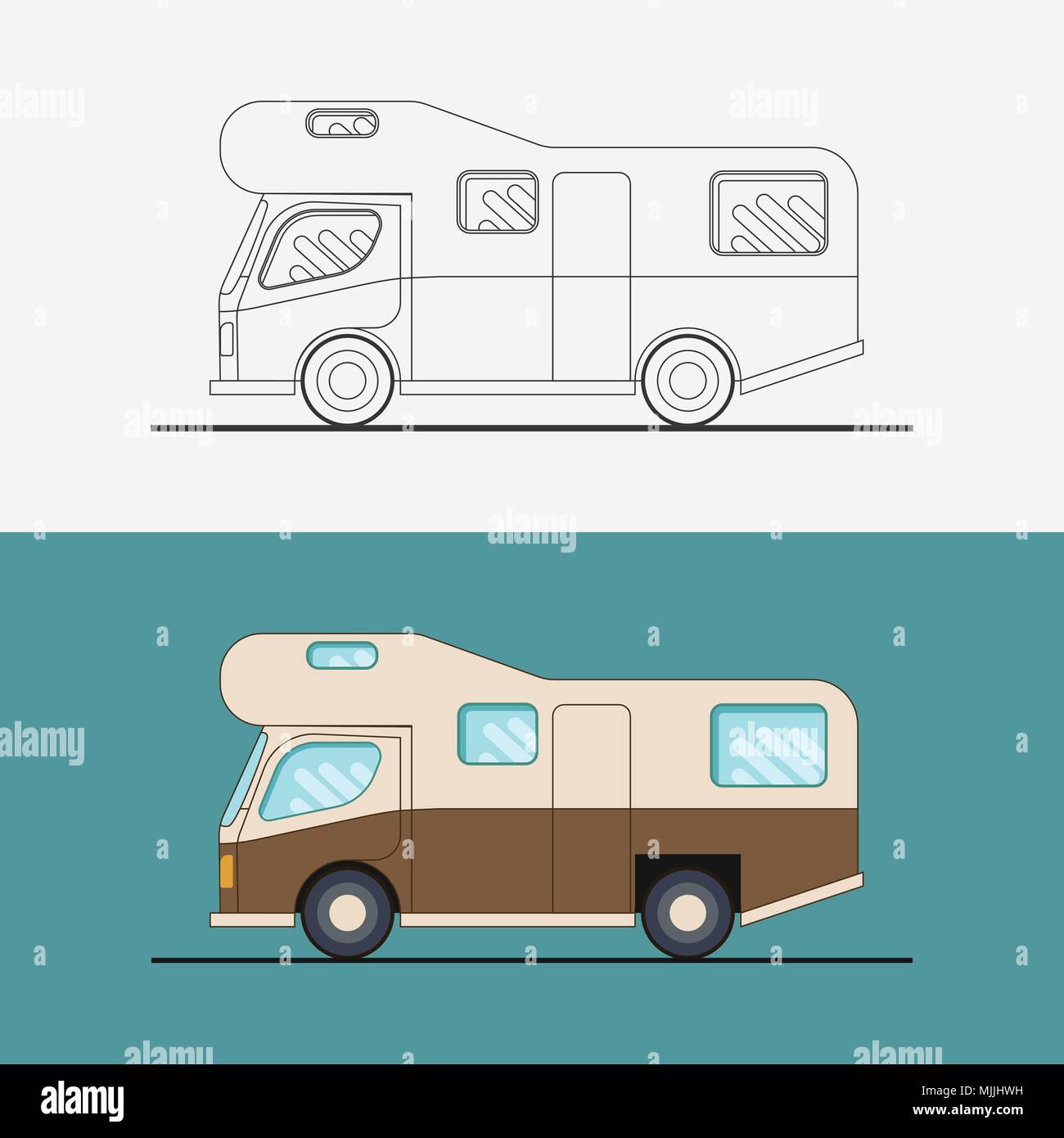 Family traveler truck . Journey camping traveling vacation car . Flat vector illustration. Stock Vector