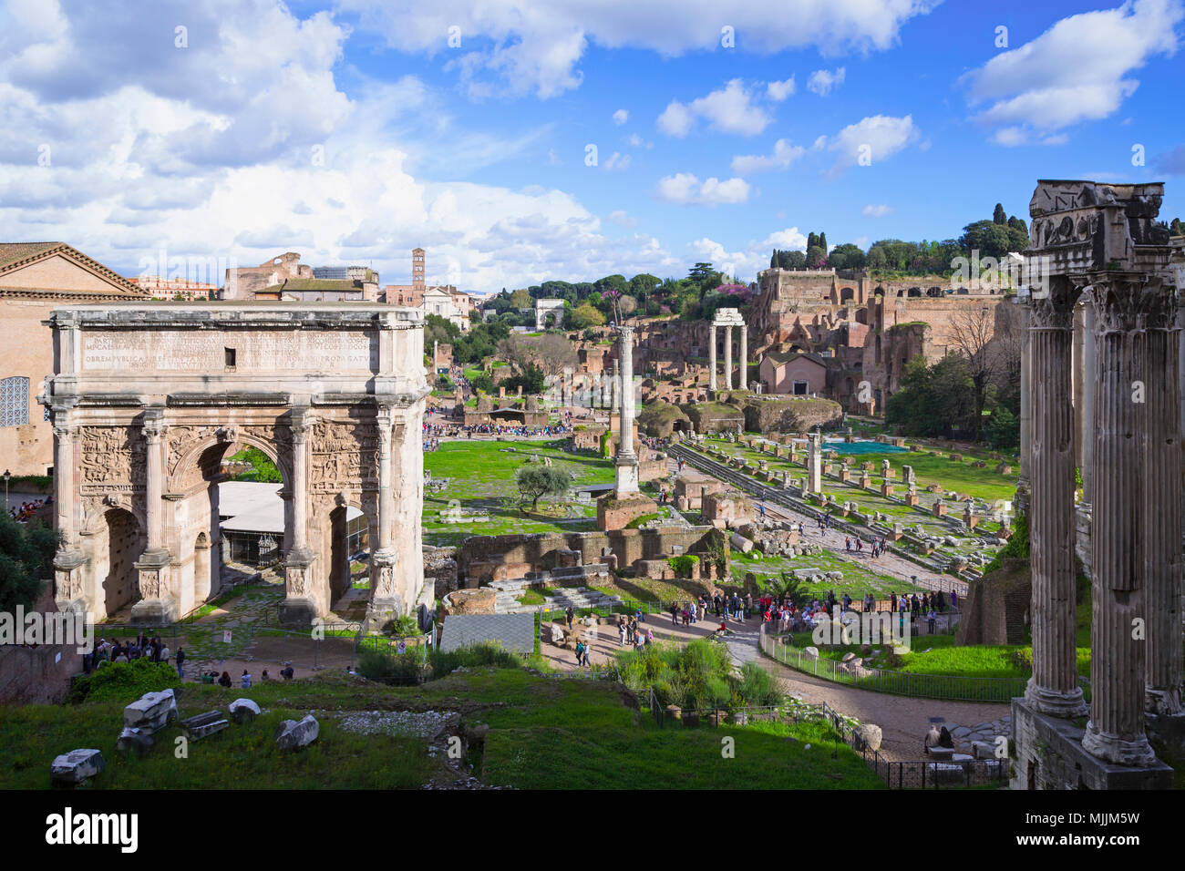 Rome, Italy.  Overall view of the Roman Forum.  The Forum is part of the Historic Centre of Rome which is a UNESCO World Heritage Site. Stock Photo
