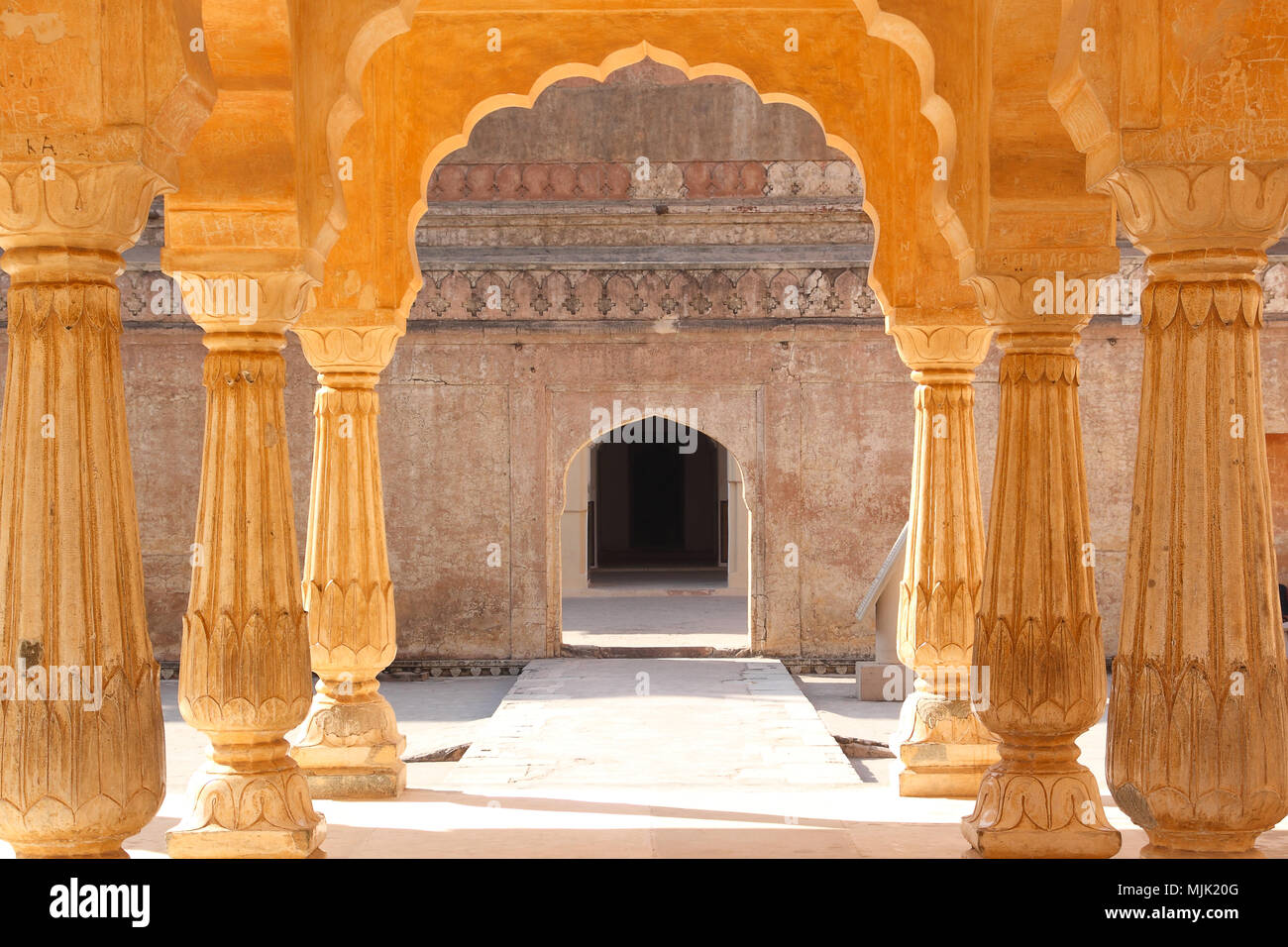 Bright indian arches in Amber fort, Jaipur, India. Stock Photo