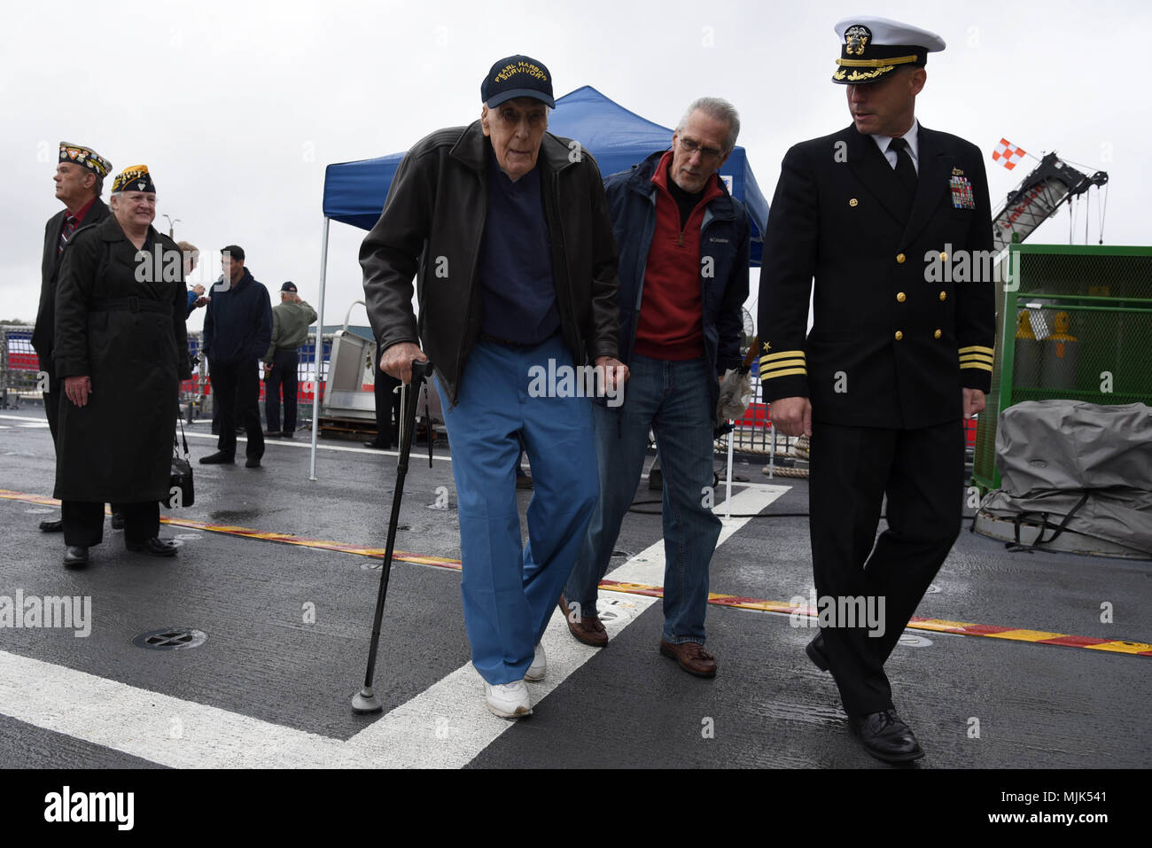 MAYPORT, Fla. (Dec. 7, 2017) Pearl Harbor survivor and WWII veteran Robert Beaudreau, 98, attends the 76th Pearl Harbor anniversary observance ceremony aboard USS Milwaukee (LCS 5). Beaudreau was 22 years old at the time of the attack and stationed aboard USS West Virginia. (U.S. Navy photo by Mass Communication Specialist 2nd Class Megan Anuci/Released) Stock Photo