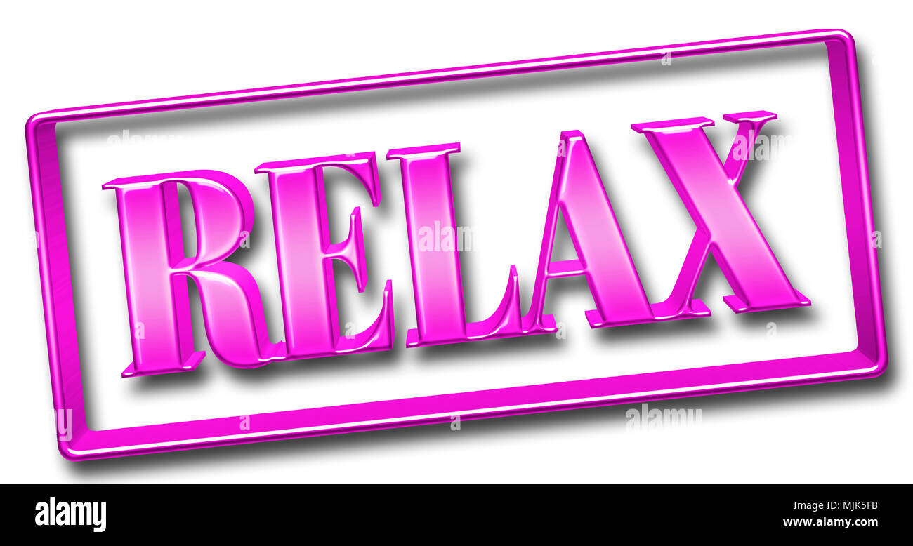 Stock Illustration - Large Metallic Pink Text: Relax, Framed in a Shiny Metallic Frame, 3D Illustration, Isolated Against the White Background. Stock Photo