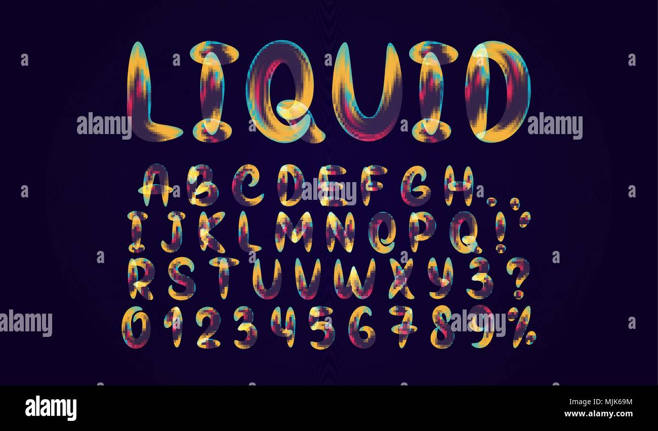 Fluid colored letter. Alphabet font of melting liquid. Design 3d sign  isolated on black background Stock Vector Image & Art - Alamy