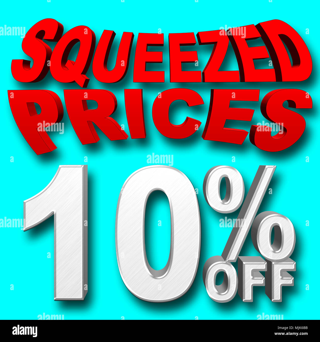 Stock Illustration Large Shiny Silver Text 10 Percentage Off, Red