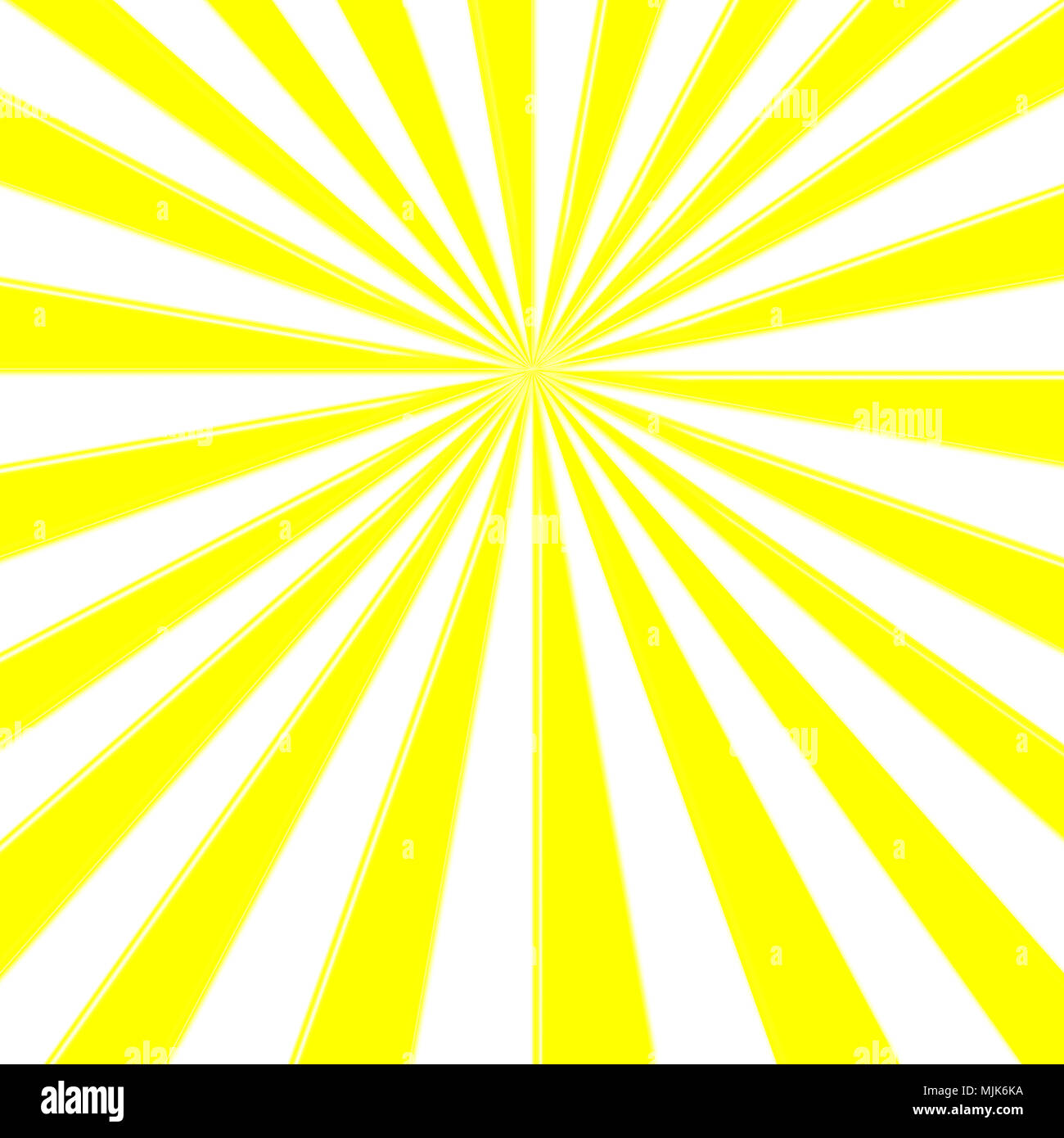 Stock Illustration - Yellow Colored Sunbeams Centered, Blank Copy Space, 3D Illustration, Basic Bright Yellow Background. Stock Photo