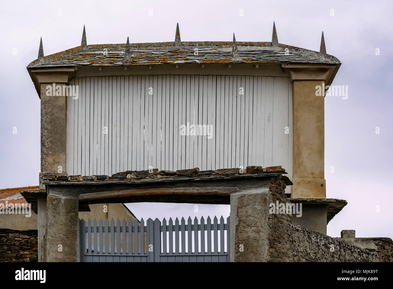 Galician granary in the town of Rinlo, Ribadeo, Lugo, Galicia, Spain, Europe Stock Photo