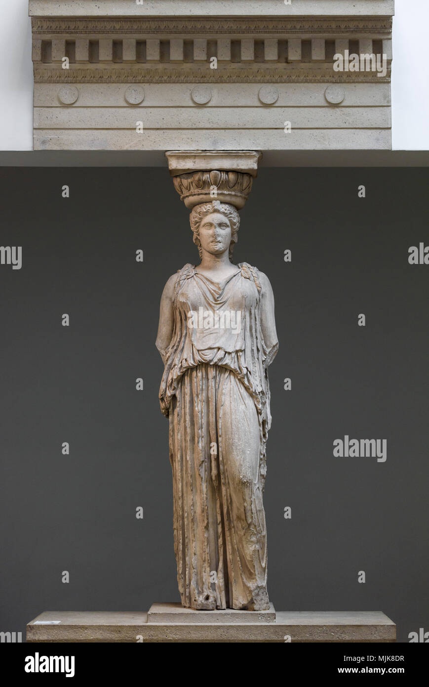 London. England. British Museum, Caryatid from the Erechtheum (Erechtheion) temple on the Acropolis in Athens, ca. 421-406 BC. Stock Photo