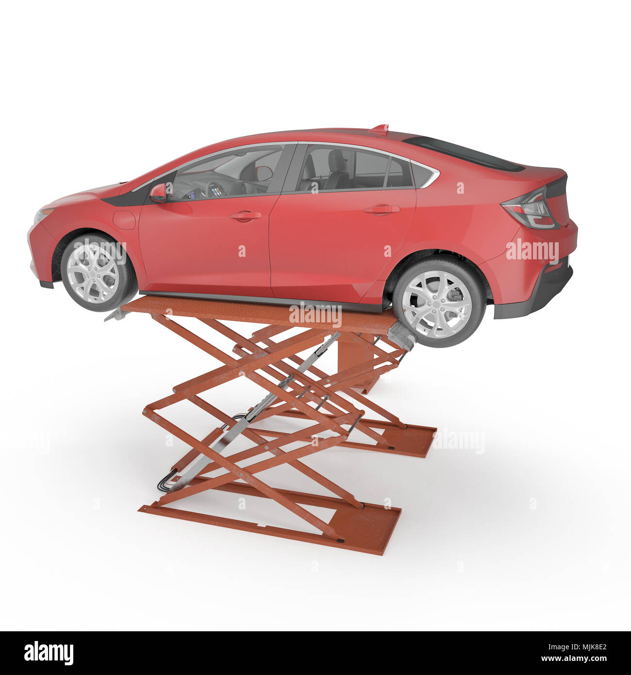 Automotive Scissor Lift and Car on white. 3D illustration, clipping ...