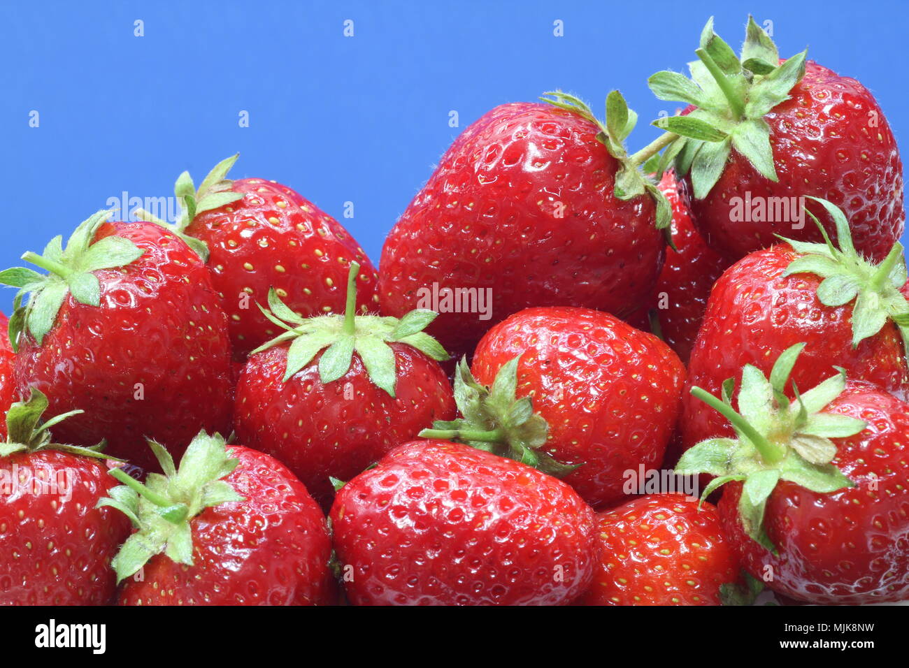 Strawberry on blue background Stock Photo - Alamy