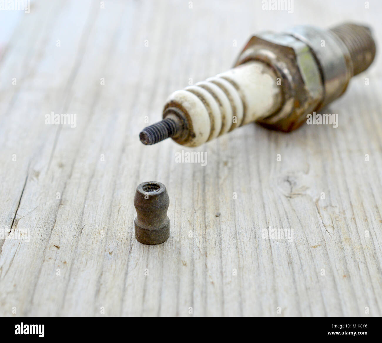 old used dirty spark plug,image of a Stock Photo Alamy