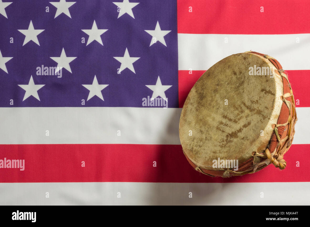 Ethnic Drum on US Flag Stock Photo
