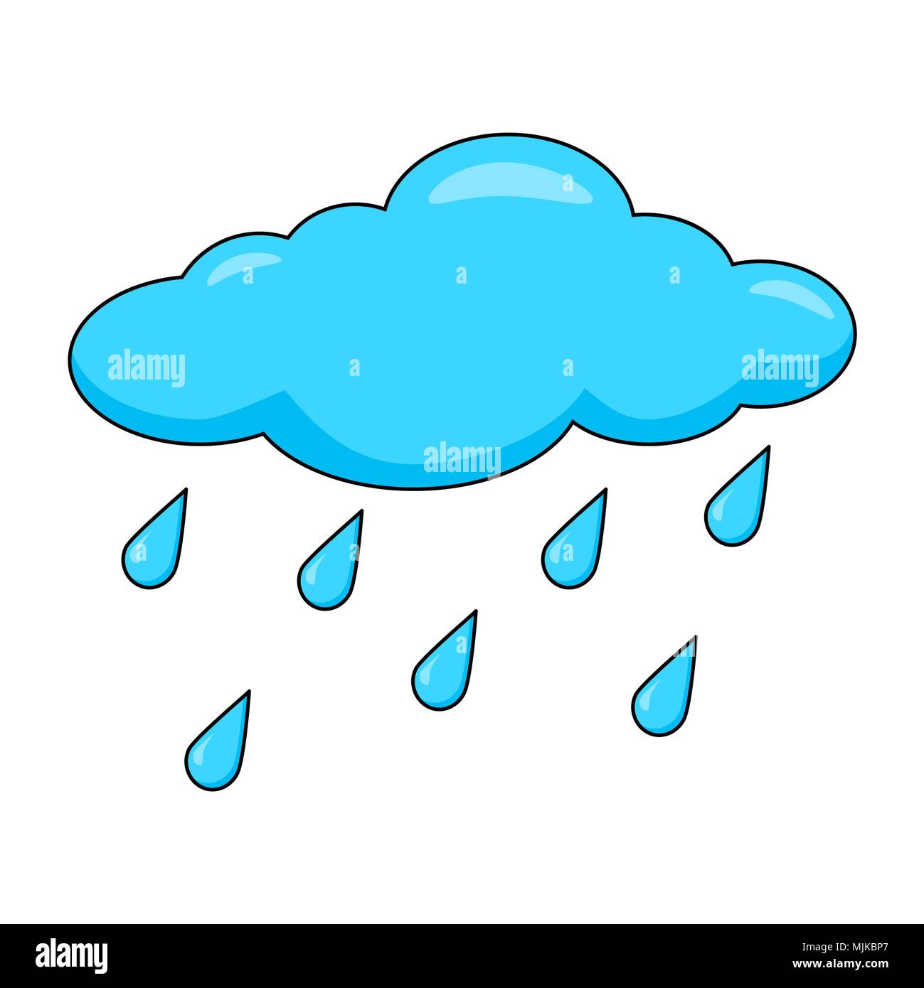 Cartoon cloud with rain drops isolated on white background Stock Vector