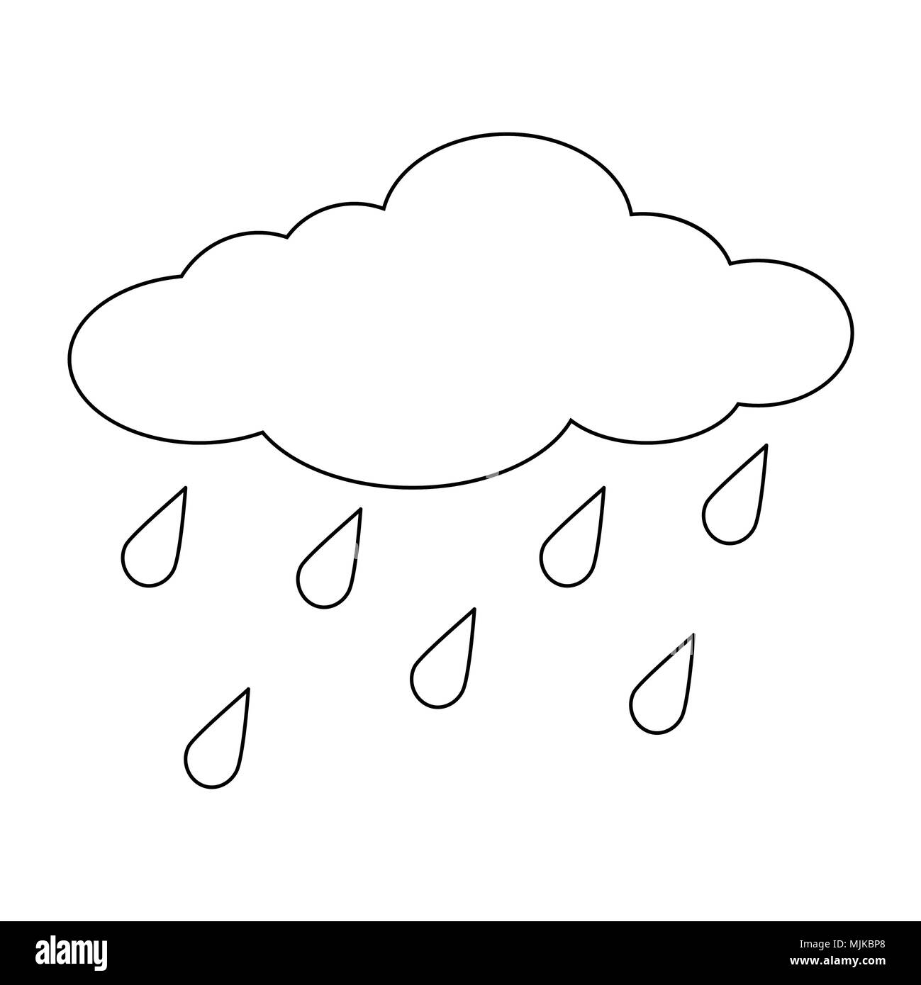 Cartoon Cloud With Rain Drops Outline Isolated On White