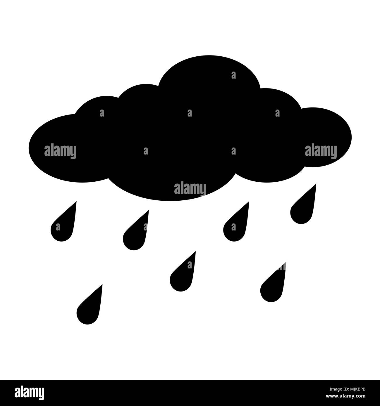 Cartoon cloud with rain drops silhouette isolated on white background Stock Vector